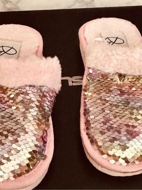 Soft Sequin Pink Women's Slide Slippers 11-12